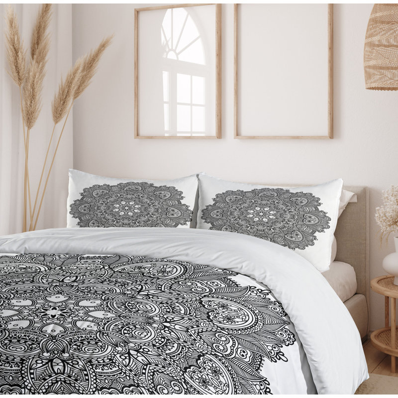 Twin Black and White Mandala Pattern Duvet Cover Set
