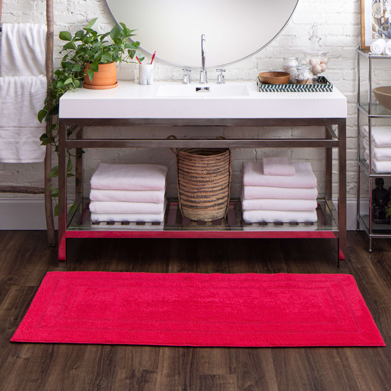 Kail Plush Stain/Fade Resistant Machine Washable Bath Mat, Fiesta Pink, 24" W x 60" L