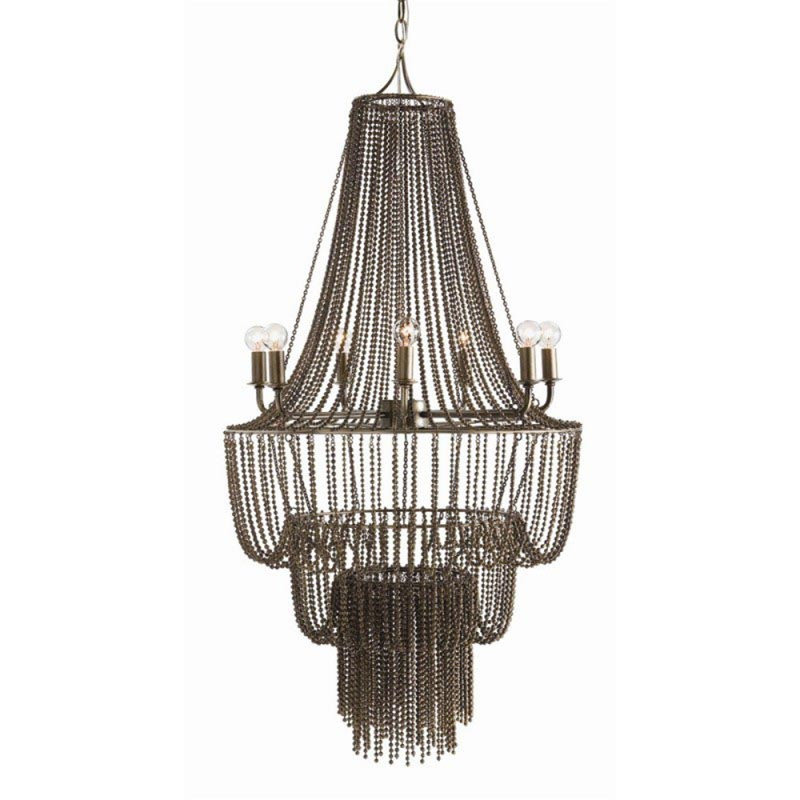 Lustre perlé clair Light Maxim, Or antique, Fer noir, 44 po de largeur x 66 po de hauteur