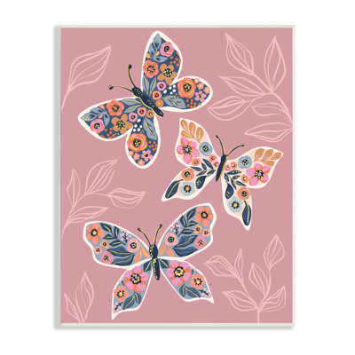 Chic, papillon, aile de papillon, feuilles de plantes roses - impression