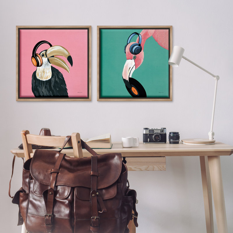 Toucan and Flamingo, Cadre flottant orme Montalcino, H 25 po x l 25 po
