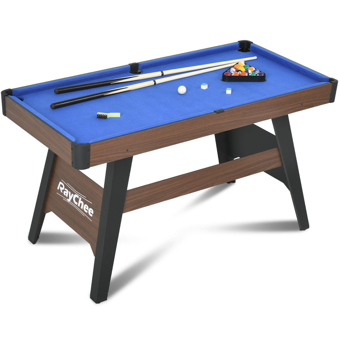 RayChee 54" Portable Pool Table Billiards Table with Leg Levelers, 2 Cue Sticks, 16 Balls, Triangle, Chalk RayChee Finish: Blue