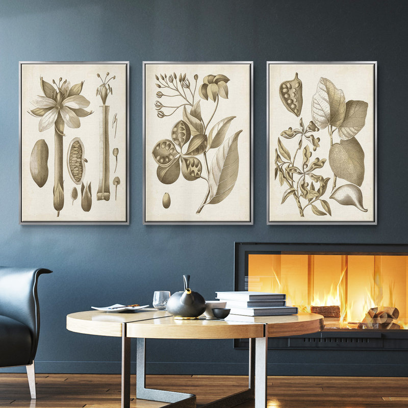 Indigo Coral IV, ensemble de 3 toiles encadrées sur toile, Encadrement argenté, H 36 po x l 72 po