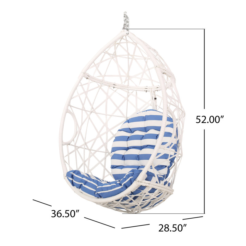 Fauteuil suspendu Tubo, forme d'œuf, tissé en rotin, blanc, L 23,25 po x P 38 po