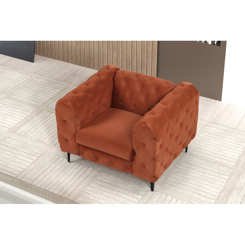Gladys Velvet Armchair, Orange Velvet, Black