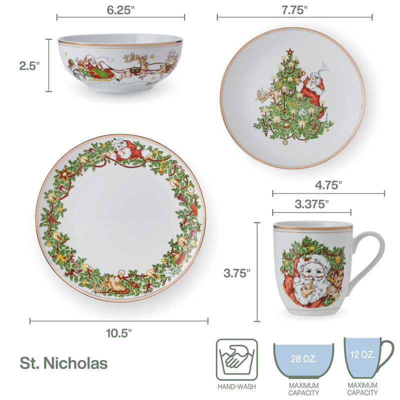 Fitz and Floyd St. Nicholas 16-Pc Dinnerware Set, Service For 4