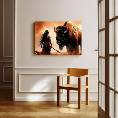Canvas Wall Art Native American Warrior With Spear And Bison Art Vintage Poster Print Home Decor
