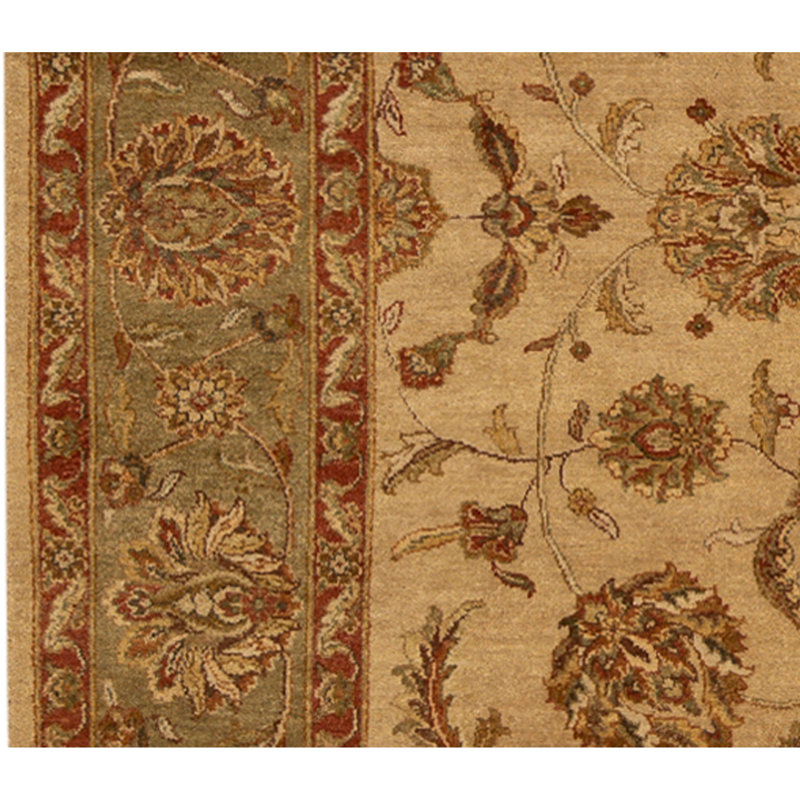 Tapis beige et vert noué à la main de haute qualité