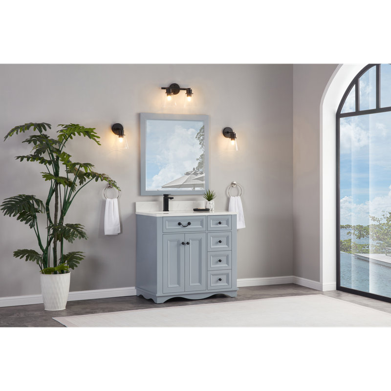 36" Solid Wood Sink Vanity  With 1' Artificial Stone Top, Cadet