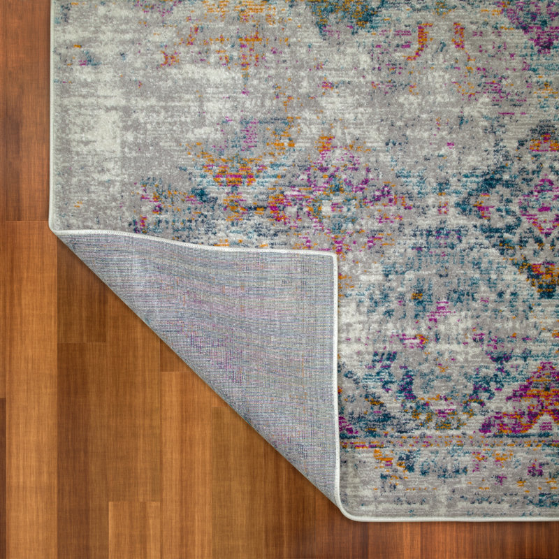 Rydal Oriental Area Rug with Vintage Faded Multicolor Grey/Red Rug, Rectangle 7'10" x 10'