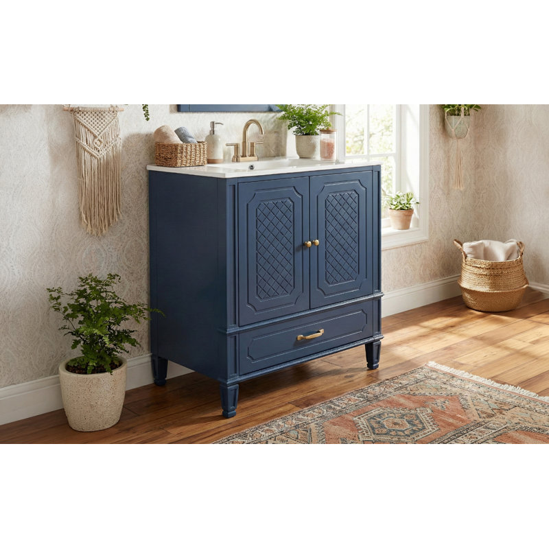 Meuble-lavabo 30 po avec lavabo style rétro, multifonctionnel