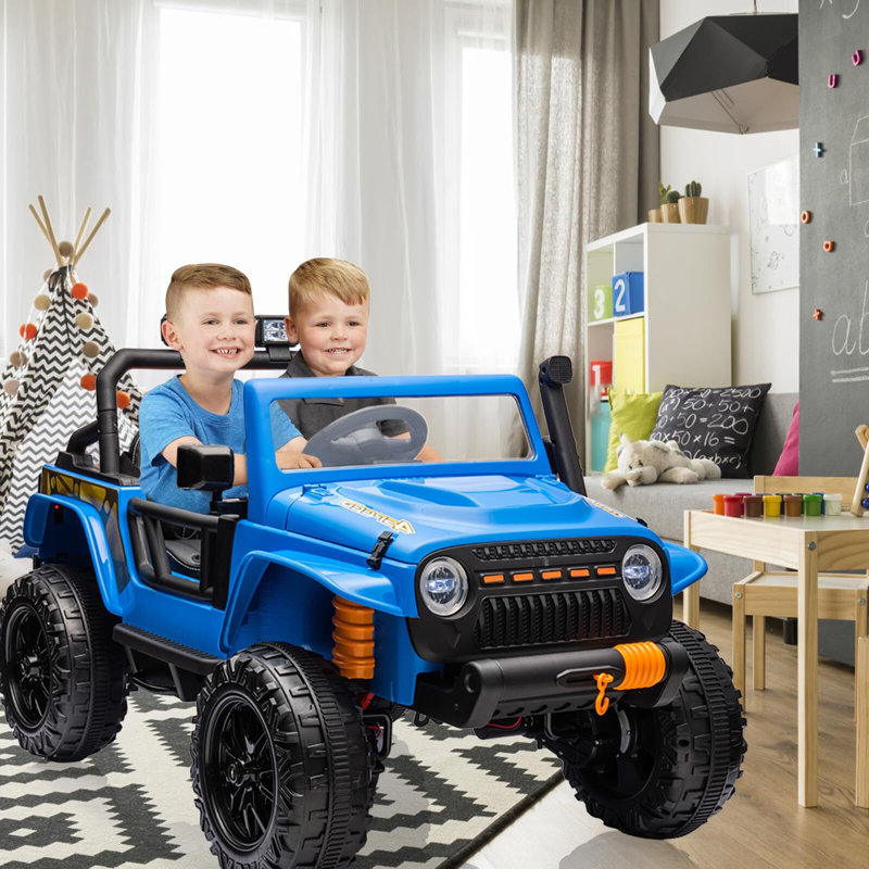 Chariot électrique 24V pour enfants avec télécommande, Bleu