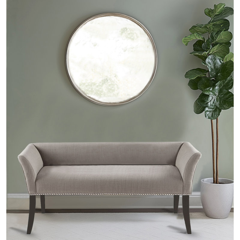 Alfordsville 49.5” Wide Upholstered Nailhead Bench, Gray/Dark Walnut