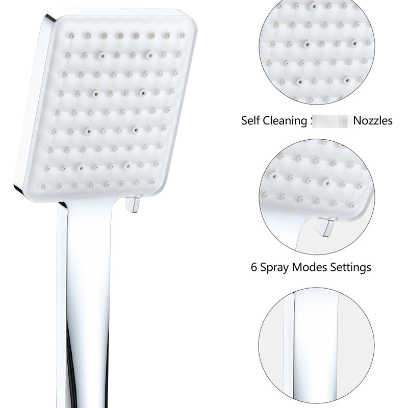 Robinet de douche à main - 6 modes de jet, évite le blocage, comprend les réglages de bras carré, douche puissante, propre