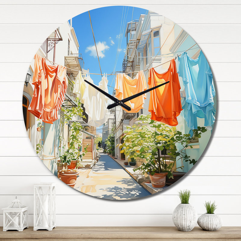 Horloge murale en métal «Laundry Day In Italy», Très grand