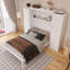 Lit escamotable double à structure en bois avec 2 garde-robes et tablette de rangement-1235947955