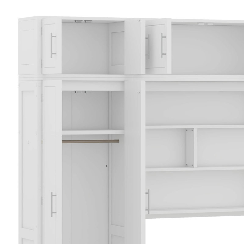 Grand lit escamotable avec armoire et armoire, Blanc