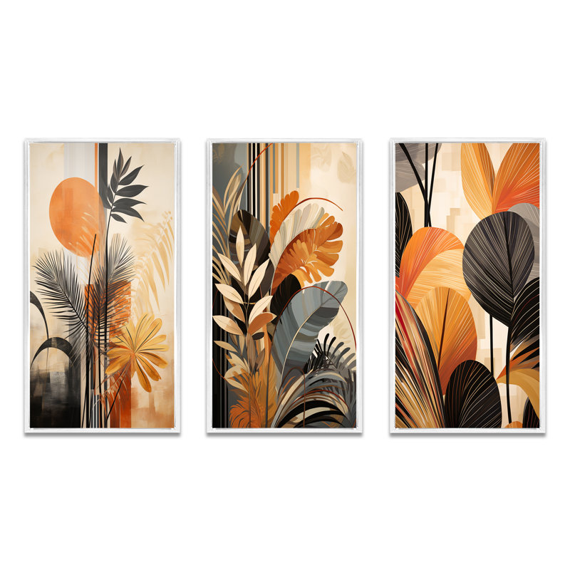 Funky Foliage in Terracotta Tones - ensemble de 3 impressions, Cadre flottant blanc, H 40 po x l 60 po