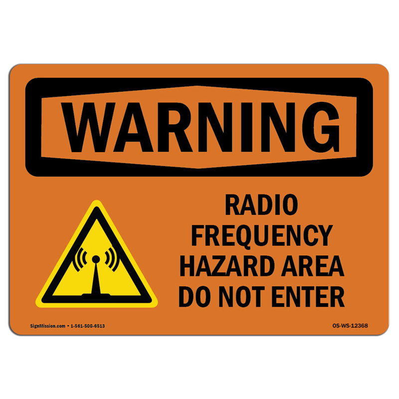 Panneau de zone de danger de radiofréquences, H 12 po x l 18 po x P 0,1 po