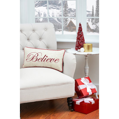Believe Embroidered Christmas Holiday Throw Pillow