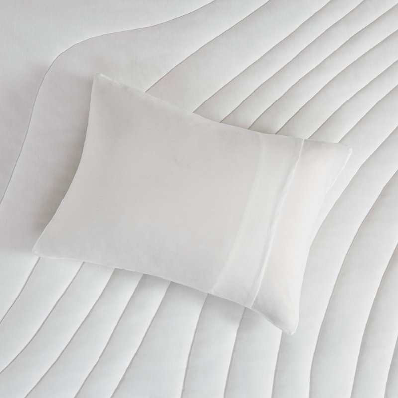 3 PCS Poly Jersey Puffy Comforter Set White, Full/Double Comforter + 2 Shams, White