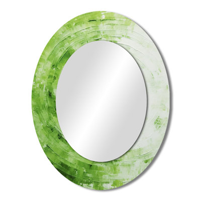 Green White Sage Spirals - Green Modern Oval Wall Mirror