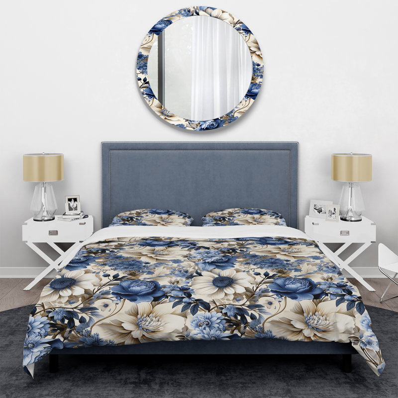 Cobalt Blue Floral Bouquets Victorian Pattern I - Ensemble de housse de couette à motif floral
