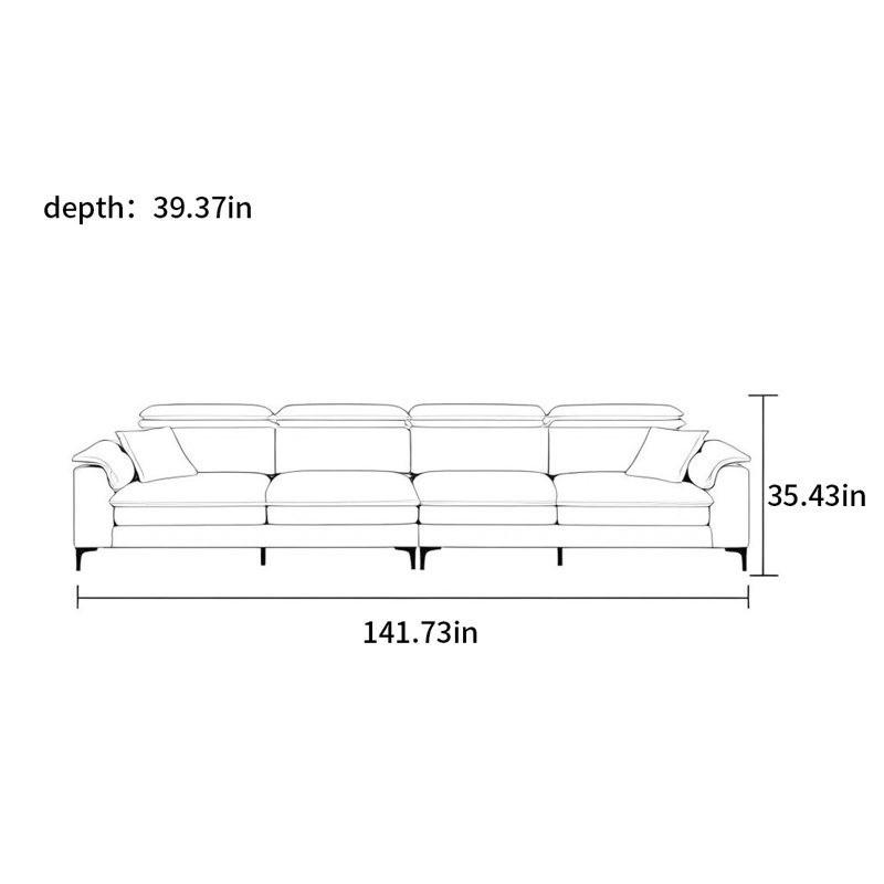 Canapé simple haut dossier moderne, H 35,43 po x l 141,73 po x P 39,37 po, 6
