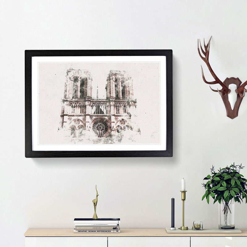 Notre Dame in Paris France - Framed Print, 45cm H x 63cm W x 2cm D, Black Framed