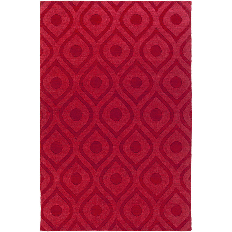 Tapis rouge en laine à motif géométrique Zora, Rectangle 9 pi x 12 pi