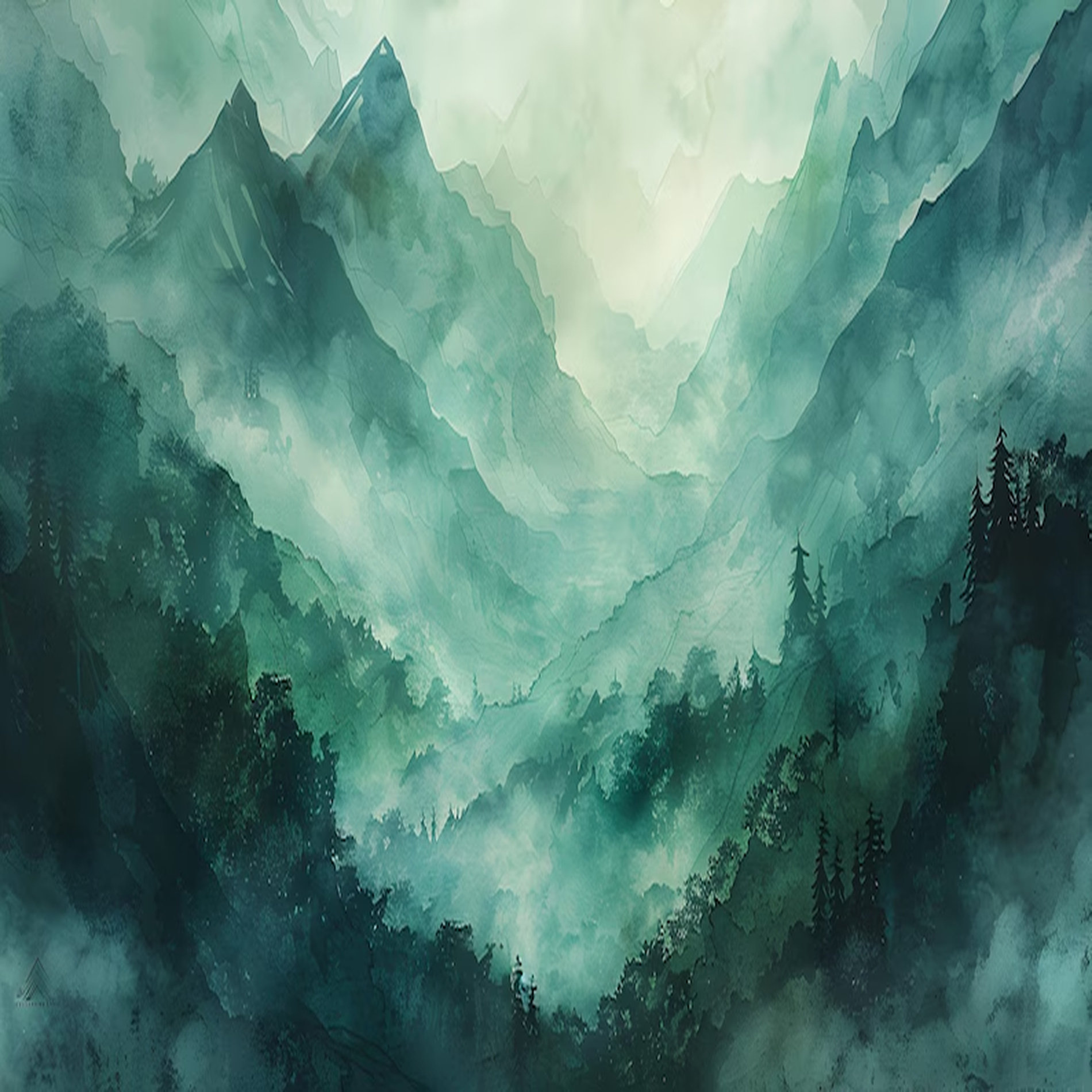 Red Barrel Studio Misty Teal Mountain Valley Landscape Wall Mural ...