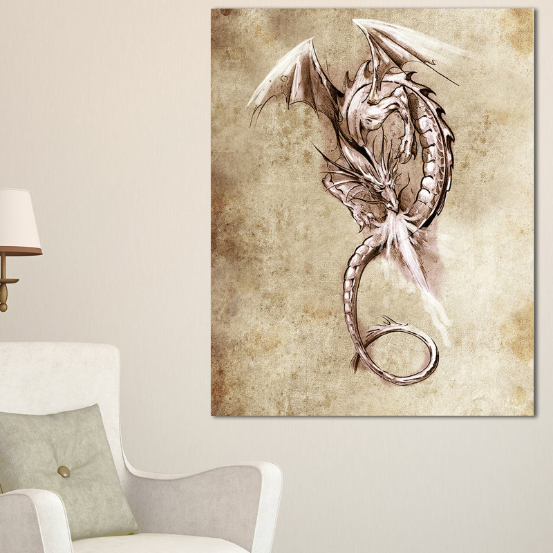 « imaginaire dragon tatouage sketch », impression sur toile, H 20 po x l 12 po x P 1po