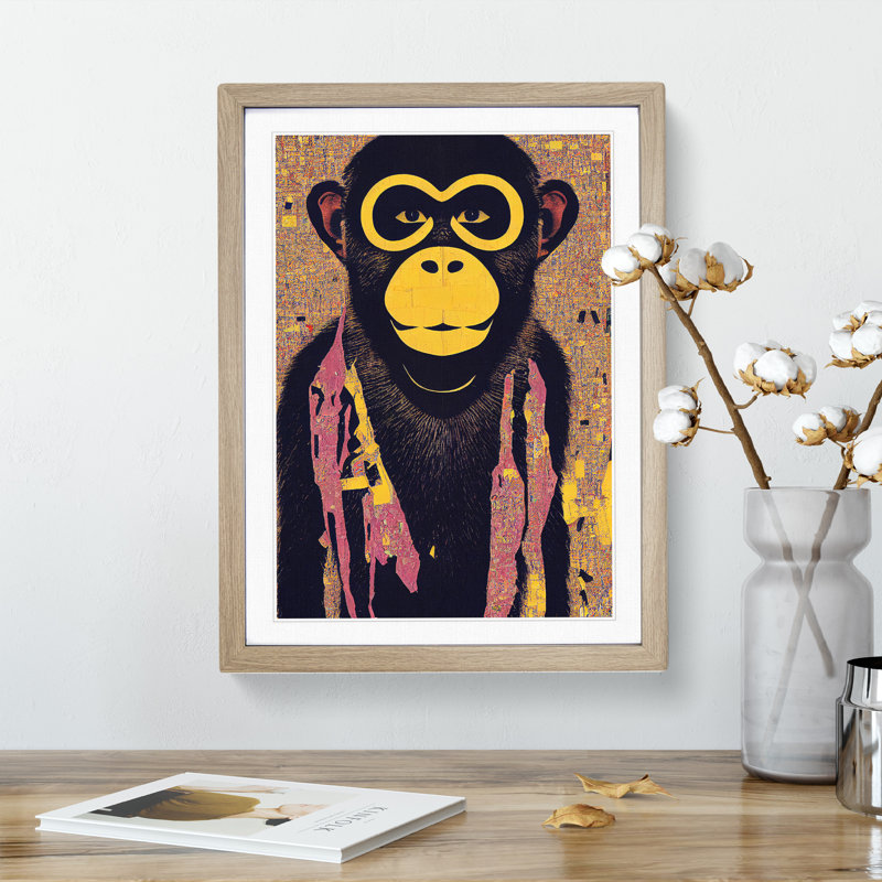 Monkey Abstract - Single Picture Frame Print, 64cm H x 46cm W x 2cm D, Oak