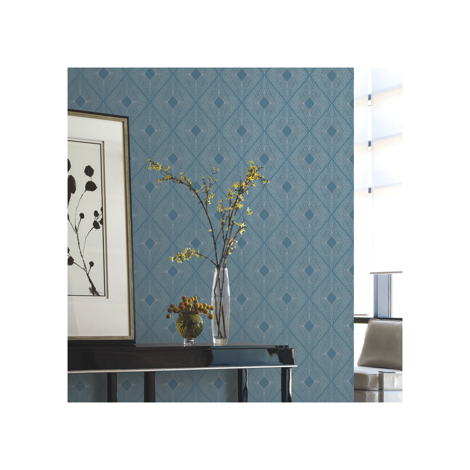 Antonina Vella Modern Metals Modern Geometric Wallpaper, Blue/Silver