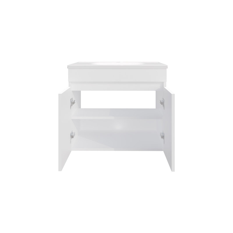 Meuble-lavabo, 2 portes, 2 tablettes, Blanc
