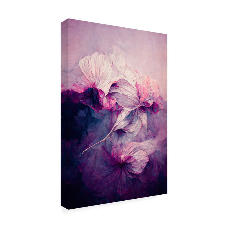 «Heleana», pivoine mauve sur toile par Treechild, H 19 po x l 12 po x P 2 po