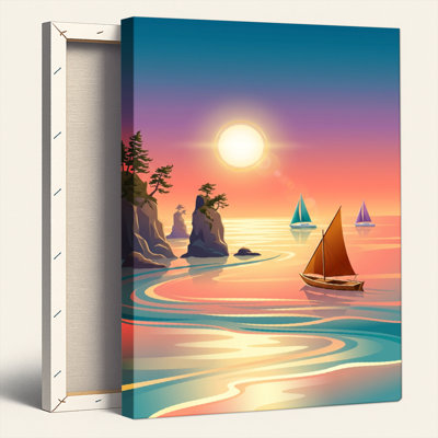 Art mural sur toile Gallery Wrap pour le salon, la chambre à coucher, le bureau ou le vestibule - Décoration murale décorative avec voile au coucher du soleil