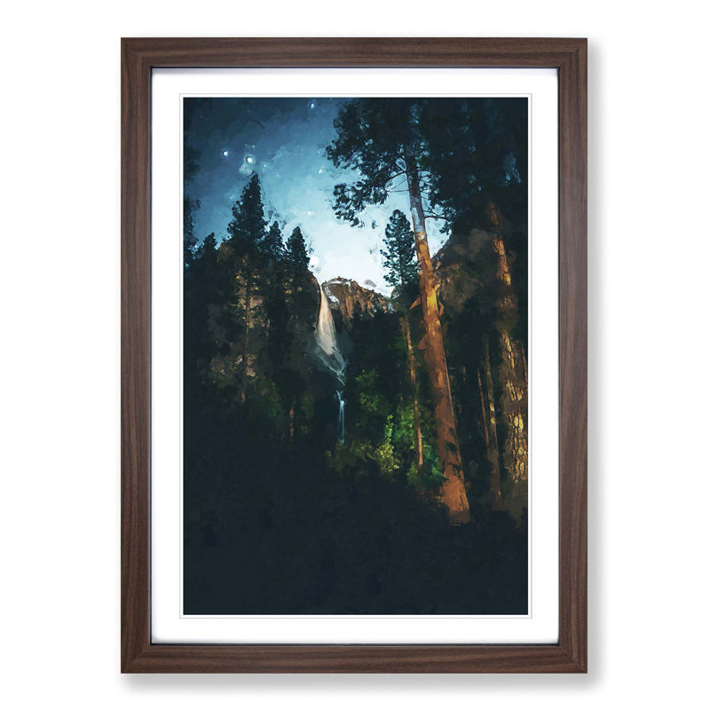 Waterfall Forest - Picture Frame Graphic Art Print, 91cm H x 60cm W x 2cm D, Walnut