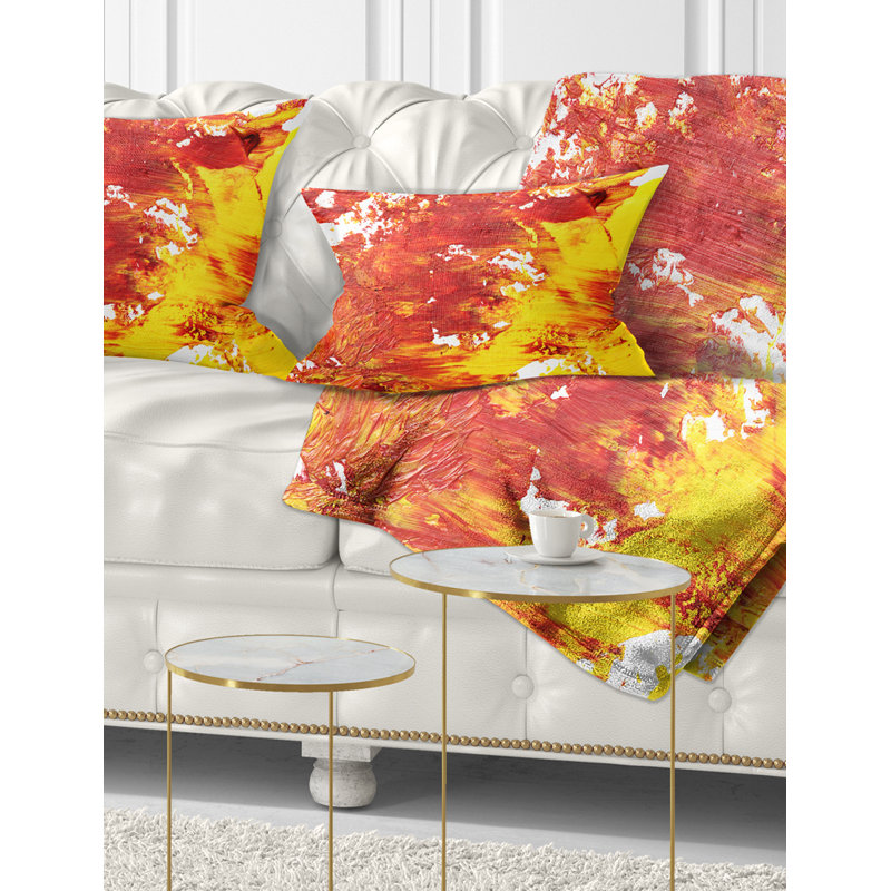 Design Art Textured Red and Yellow Art - Abstract Printed Pillow