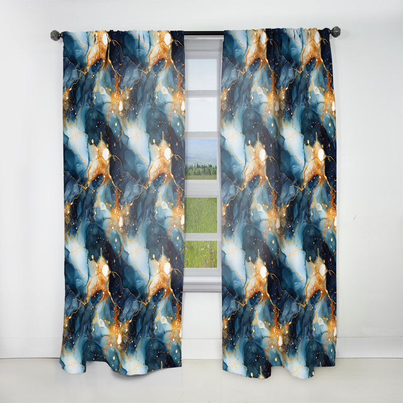 Teal and Gold Astral Marble Dreams - Rideau obscurcissant en marbre abstrait - 1 panneaux, L 52 po x L 120 po