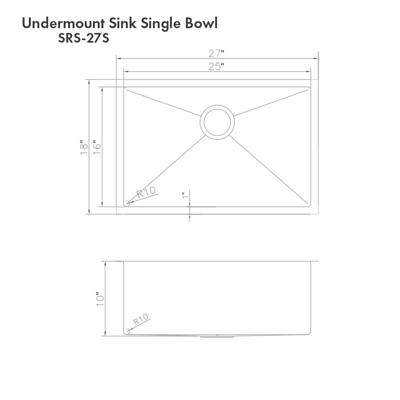 DuraSnow® ZLINE 27" Meribel Undermount Single Bowl Fingerprint Resistant Stainless Steel Kitchen Sink with Bottom Grid