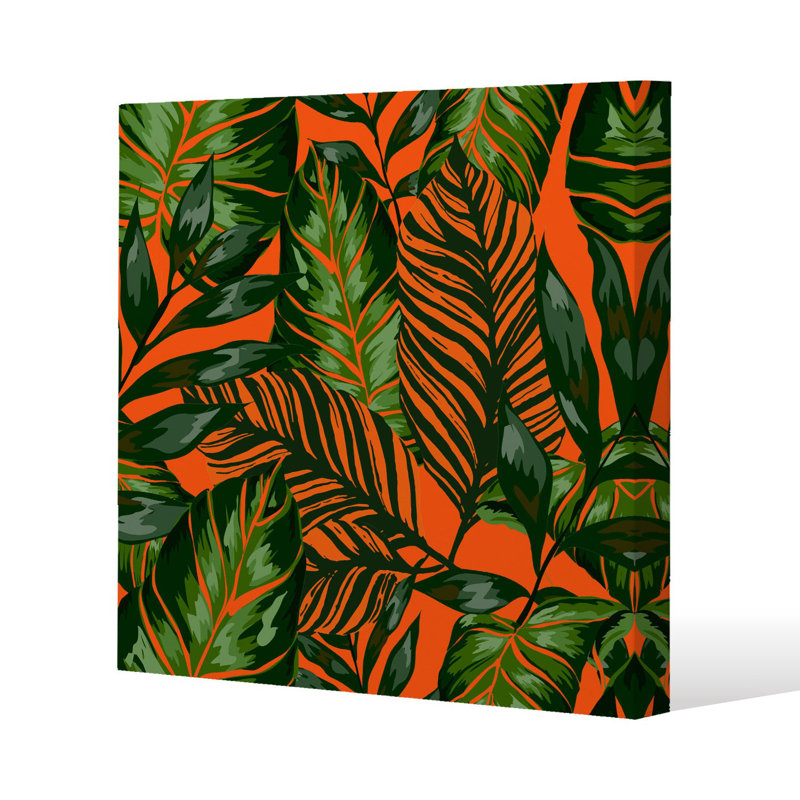 Tropical Leaves on Slim Style Canvas Print, 15mm Slim Real wood., 20 cm H x 20 cm W