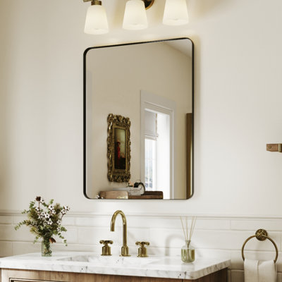 Black Aluminum Framed Rectangle Bathroom Mirror, Vanity Mirror With Tempered Glass