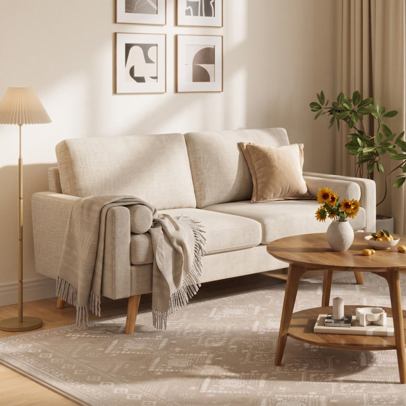 Canapé 68 po Mid Century Modern, Beige