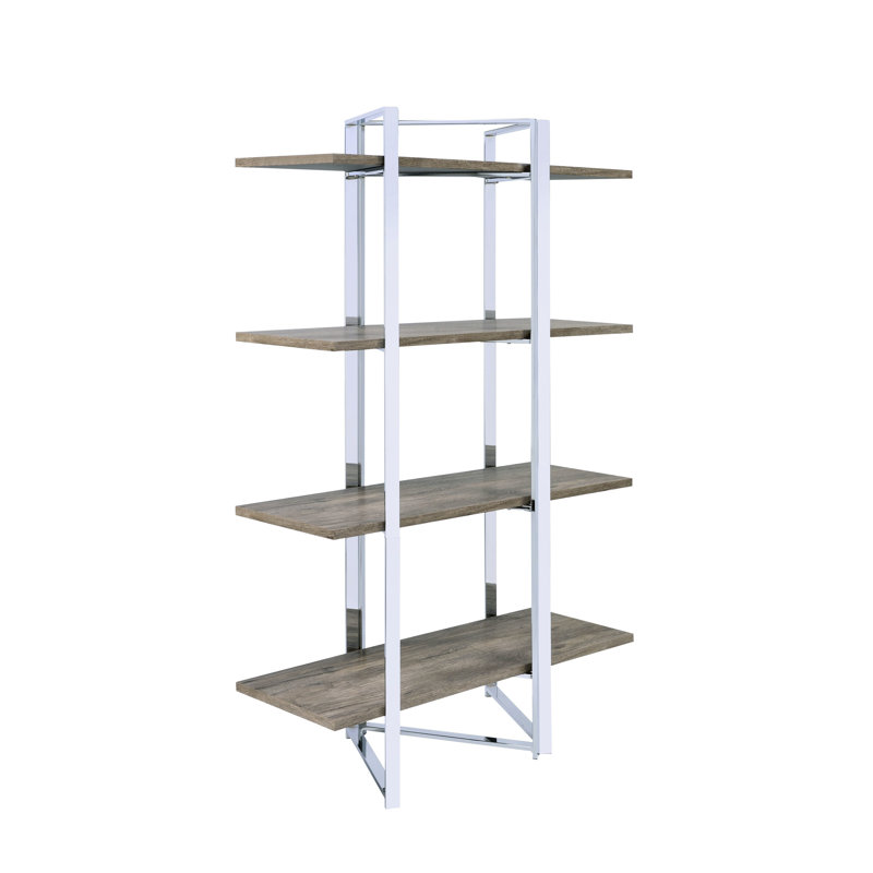 Rectangular Storage Shelf With Finish And 4 Wooden Shelves For Home Decor Bookshelf Metal Frame