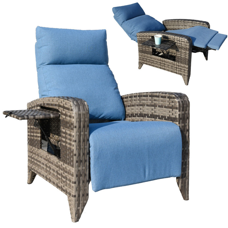 Fauteuil inclinable d'extérieur en osier avec table Dasai, Bleu, Taupe