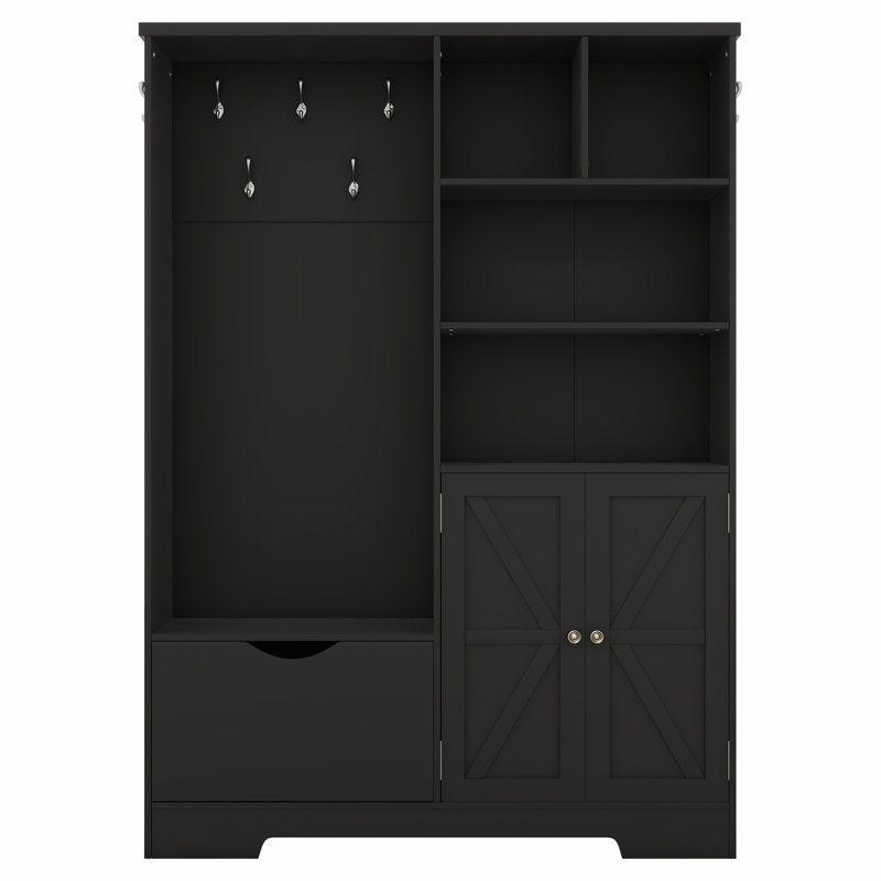 Versatile Hall Tree with Multiple Storage Options for Entryways, Black