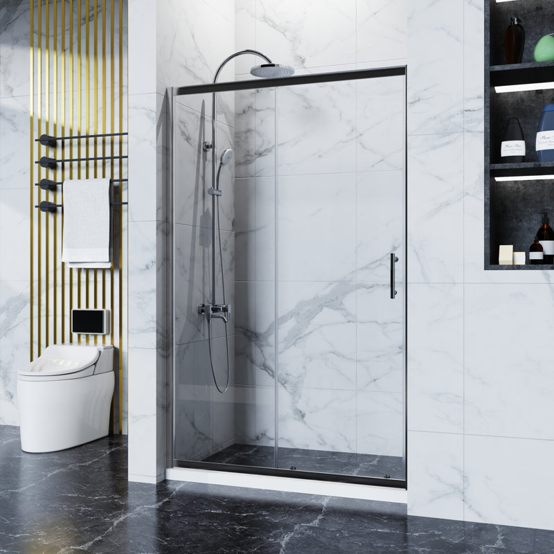 Shower Door,46.9-48.in W X 72.in H,1/5 Inch Thick Bathtub Aluminum Frame Clear Tempered Glass Sliding Door With Sgcc Standards,stainless Steel Handle,chrome