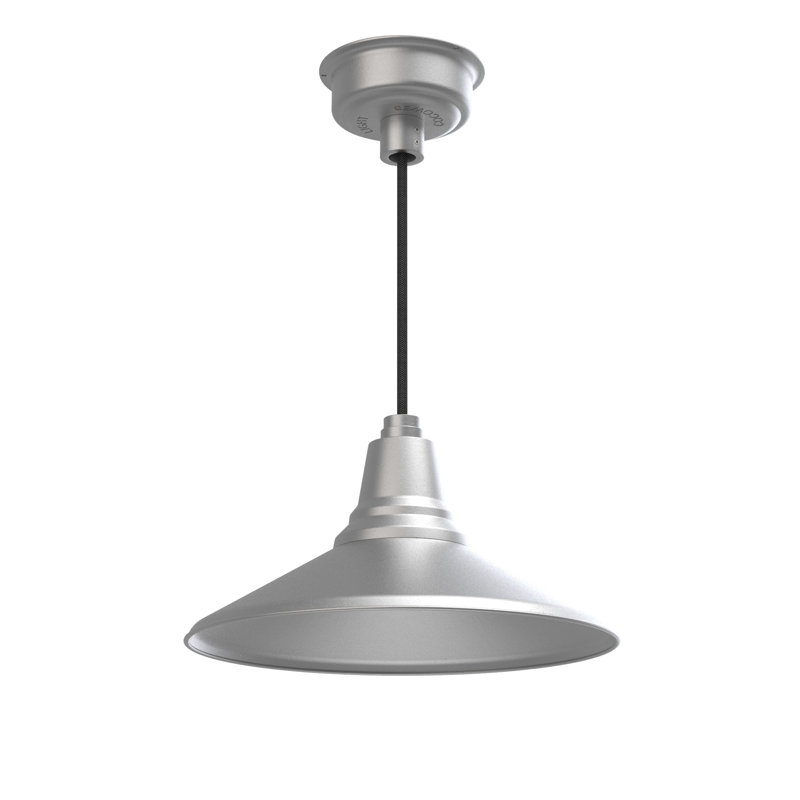 Luminaire suspendu à cône simple 1 lumière Albali, Argent galvanisé, H 48 po x l 16 po x P 16 po