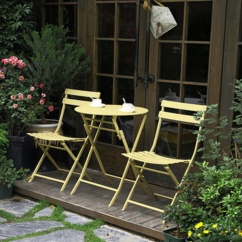 Ensemble bistro 3 pièces de table ronde pliable et chaises, Jaune